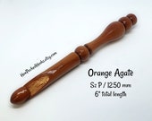 Hand-turned Orange Agate Ergonomic Exotic Hardwood Wood Crochet Hook Sz P 12.50 mm