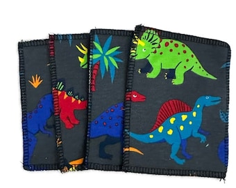 Bunte Dinos auf Baumwoll-Jersey Wiederverwendbare Feuchttücher | 4er Pack