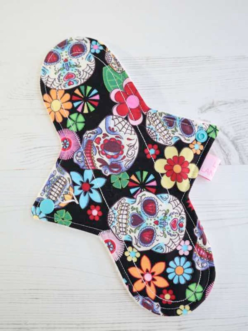 Cloth Menstrual Pad Cloth Sanitary Pad Cloth Pad 10 Light Flow Day of the Dead Black Period Pad Reusable Cloth Pads Reusable