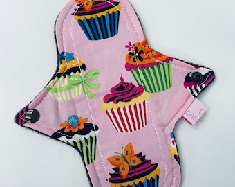 8” Light Flow Cloth Pad | Reusable Cloth Pad  | Pink Cupcakes Cotton