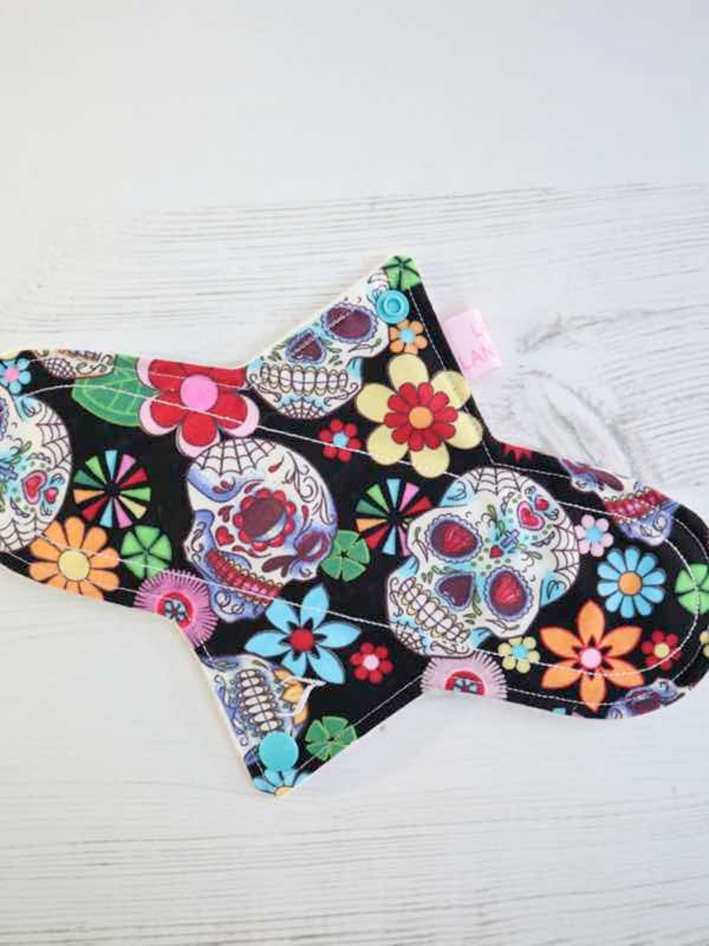 Cloth Menstrual Pad Cloth Sanitary Pad Cloth Pad 10 Light Flow Day of the Dead Black Period Pad Reusable Cloth Pads Reusable