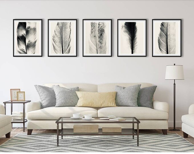 5 Feather Photo Gallery Wall Set Abstract Macro Printable Set Photography Fine Art Print Minimalist Wall Art Modern Farmhouse Boho Feathers