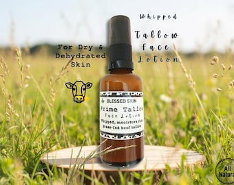 Moisturizing Dry Skin Relief – Whipped Grass-Fed Beef Tallow Face Moisturizer with Jojoba & Vitamin E for Soft, Dewy Glow
