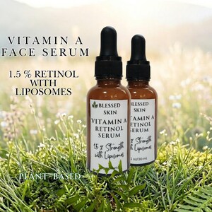 May include:  Two bottles of Retinol serum in a field with 1.5 % Retinol with liposomes.