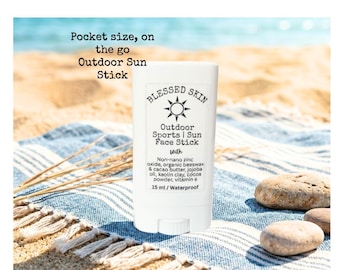 Tinted Mineral Waterproof Sun Stick, Plant-Based Face Balm | 30% Non-Nano Zinc Oxide | Cocoa Tint | Reef Friendly | Travel Size Pocket Stick