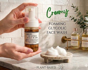 Brightening Foaming Glycolic Face Wash – Vegan, Plant-Based Natural Exfoliant Cleanser for Smooth, Radiant Skin