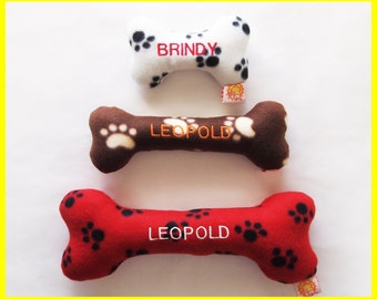 Personalized Dog Toy with Squeakers - Fleece - Dog Paw & Bones Prints - Small, Medium and Large Sizes