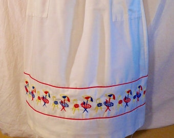 Vintage Border Print Skirt White Skirt Bistro Table Embroidered Print Sun Umbrella