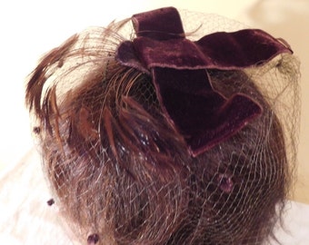 Vintage 1950s Brown Velvet Bow Fascinator Veil - Etsy display picture 1