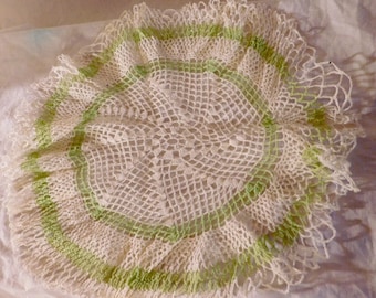 Green Doily Green and White Doily Large Doilies Set of 4 Vintage Doilies Crotcheted Doilies
