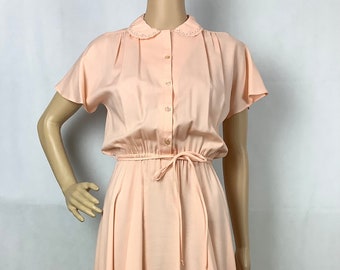 Vintage Peach Dress Flutter Sleeve Belted Dress by Encounter