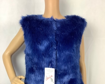 Transer Womens Winter Solid Sleeveless Soft Fluffy Faux Fur Warm Vest Gilet Waistcoat Blue