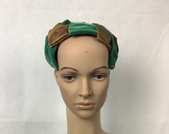Vintage Hats Green Velvet Bows Bronze Satin Mini Hat Valerie Modes