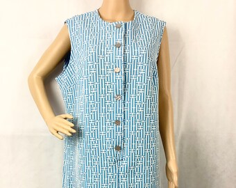 Vintage Sleeveless Dress Blue Geometric Dress 1970s