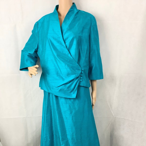 Turquoise Skirt Set Formalwear Teal Jacket Full length Skirt Mother of the Bride Bridal Formal Event Volup