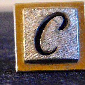 Cufflinks Silver Tone Square C Cufflinks Personalized Cufflinks Letter C Brushed Silver Square Cufflinks