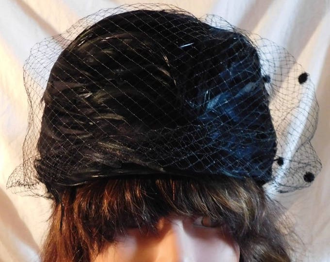 Vintage Hat Black Feather Veil Net Fascinator With Hat Pin Etsy