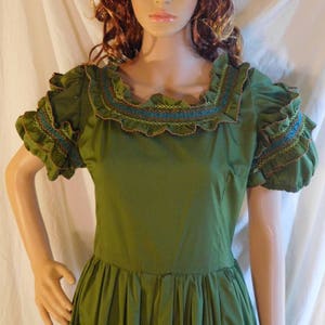 Vintage Patio Dress Olive Green Avocado Green Dancing Dress Ruffles Swing Skirt