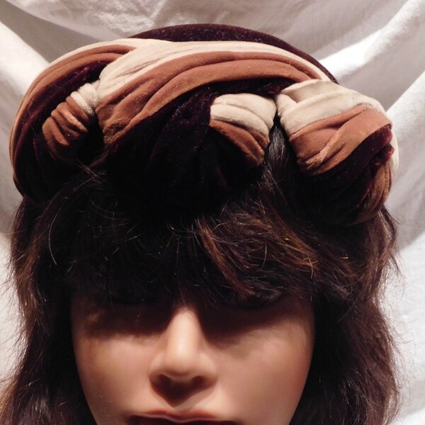 Vintage Velour Hat Dark Brown, Beige Chocolate Brown by Mr Mortin G