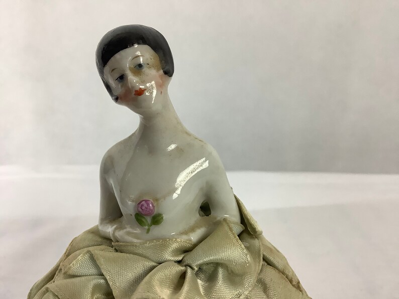 Vintage Porcelain Half Doll Made in Germany 1920s Pin Cushion Porcelain Doll image 6