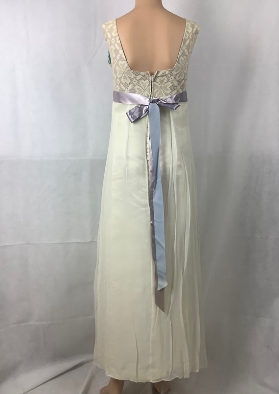 Vintage Gown White Chiffon Purple Bodice Prom Gow… - image 2