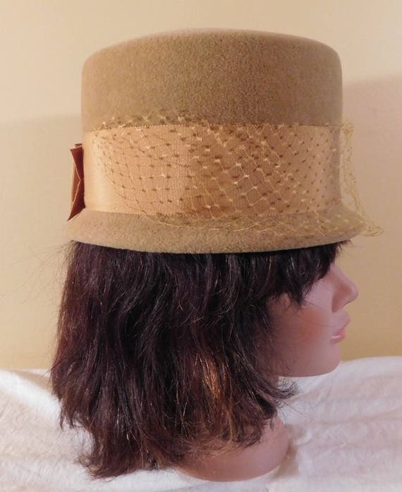 Vintage Bucket Hat Light Brown Velour wide Brown … - image 2