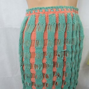 Vintage Wrap Skirt Crocheted Skirt Turquoise Wrap Skirt Reversible Wrap Skirt Peach Skirt