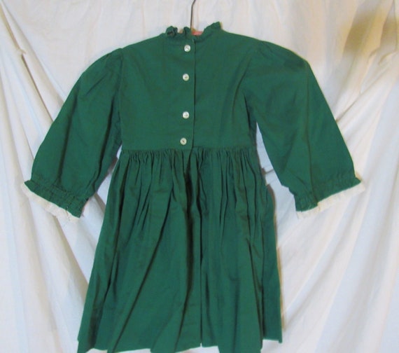 Vintage Childrens Dress Little Girls Green Cotton… - image 5