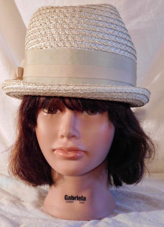 Vintage Fedora Beige Woven Hat with Beige Grossgr… - image 1