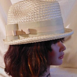 Vintage Fedora Beige Woven Hat with Beige Grossgrain Ribbon and Bow Accent Renee Exclusive image 4