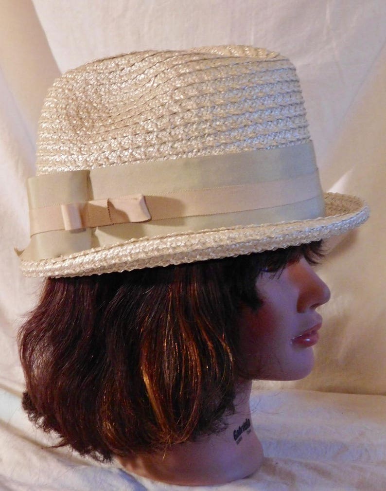 Vintage Fedora Beige Woven Hat with Beige Grossgrain Ribbon and Bow Accent Renee Exclusive image 4