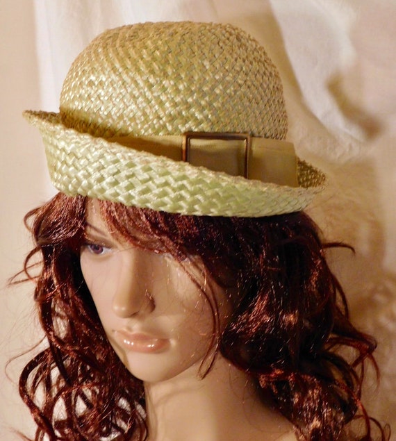 Vintage Straw Hat Avocado Green Straw Hat Grossgr… - image 5