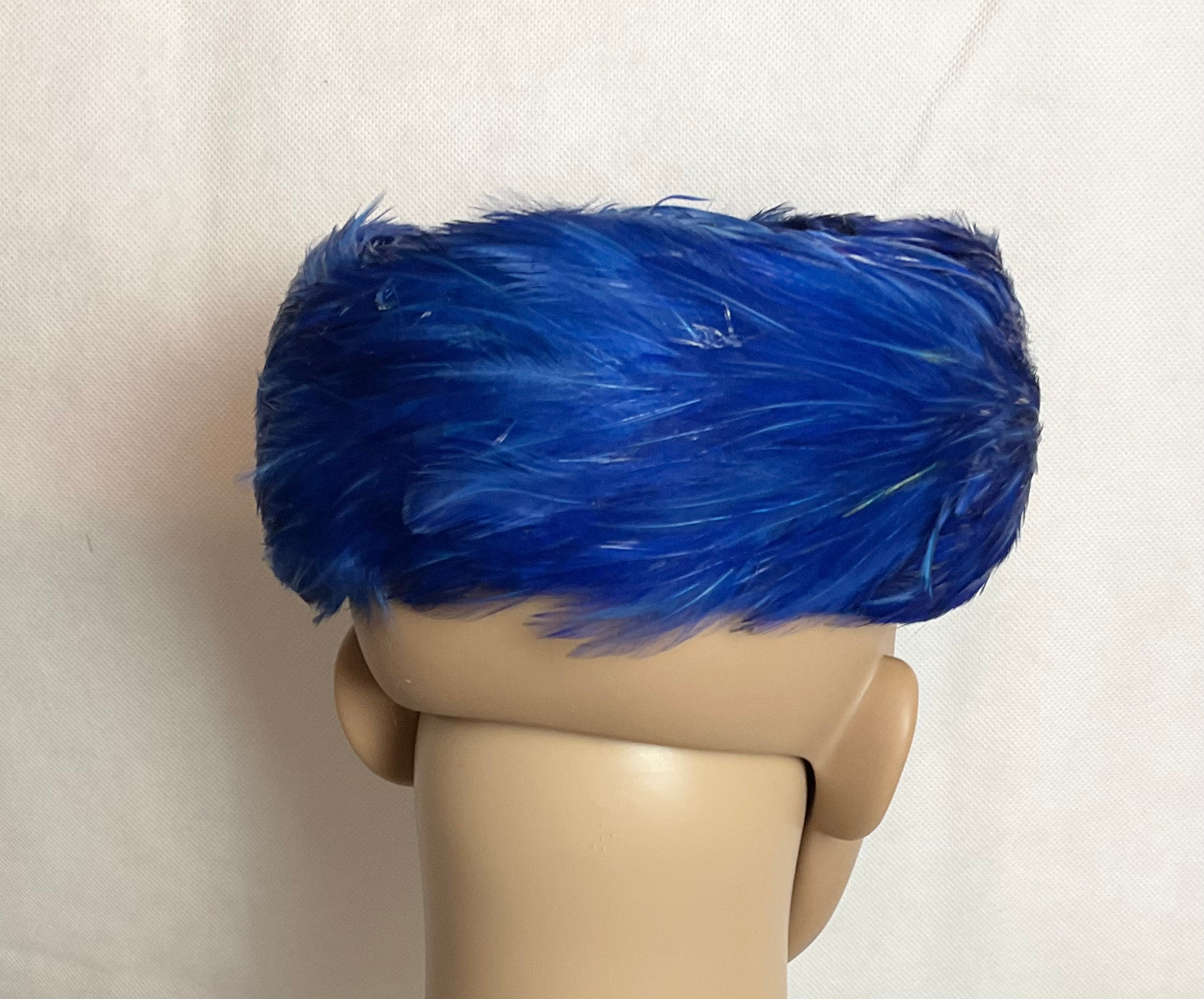 Vintage‎ Blue Feather Hat Union Made In USA Vintage 1960s Blue Velvet and Feather Hat With Netting Union  main image 2