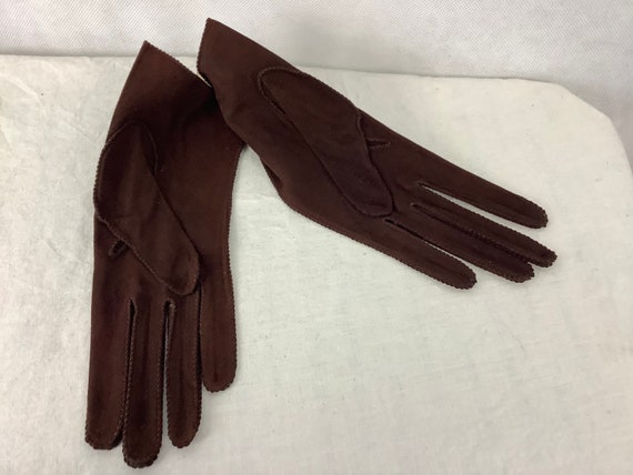 Vintage Brown Suede Gloves Brown Leather Gloves N… - image 3