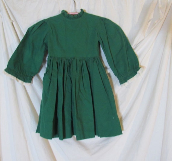 Vintage Childrens Dress Little Girls Green Cotton… - image 1