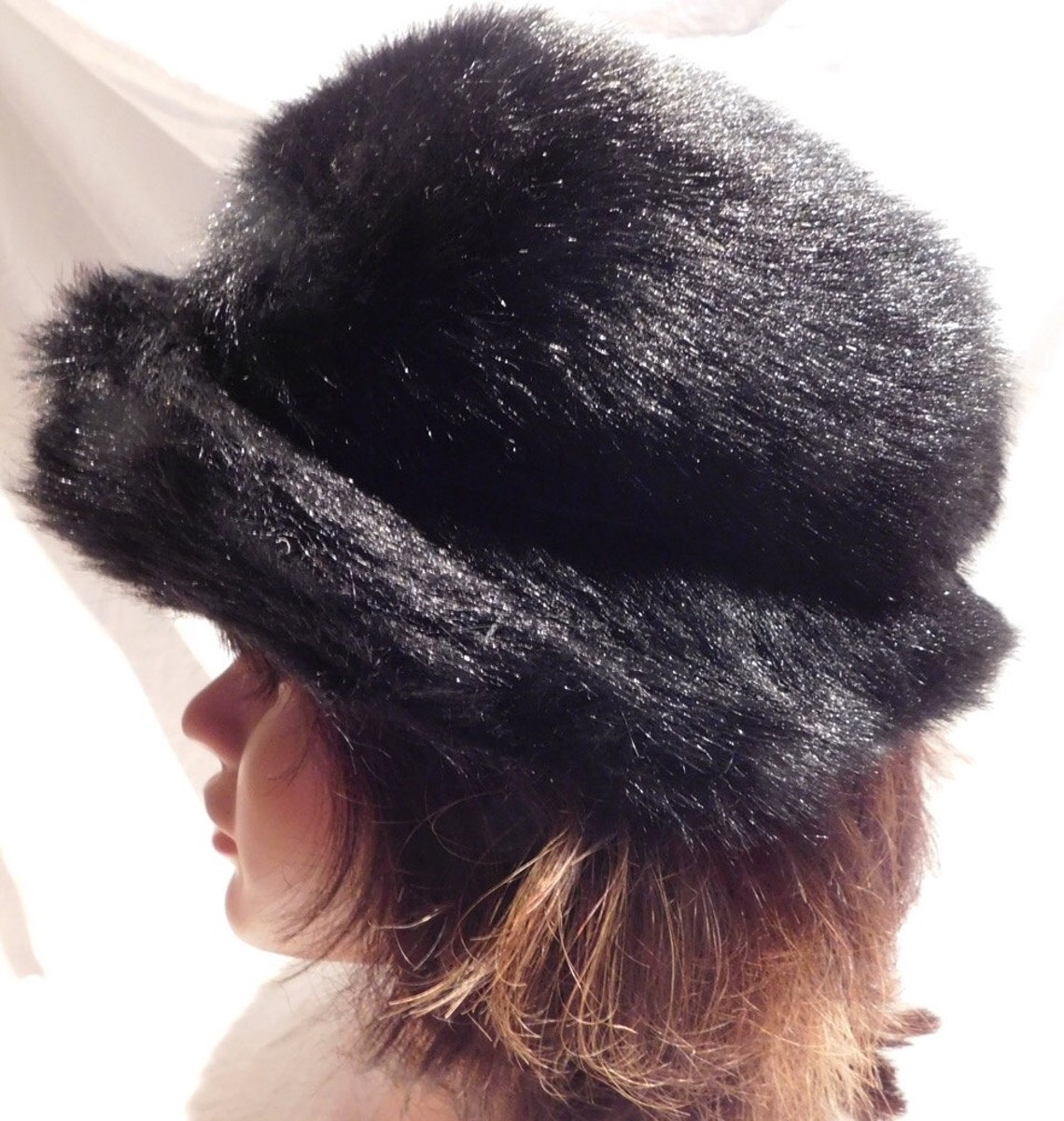 Vintage Hat Black Faux Fur Bucket Hat Faux Fur Winter Hat - Etsy