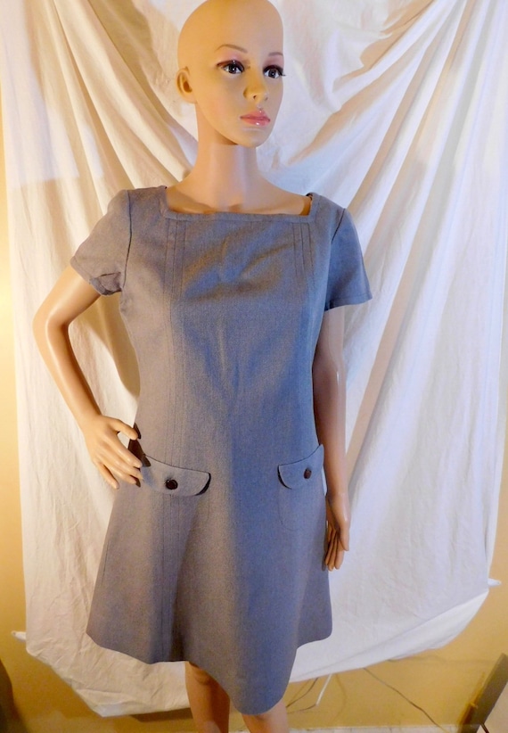 Vintage Gay Gibson Gray Wool Mini Dress 1960s Mod 