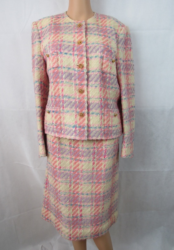 Vintage Pink Plaid Wool Suit Richard Carriere For