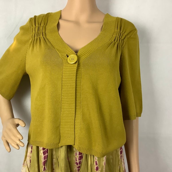 Belldini Mustard Sweater Single Button Shrug Short Sleeve Sweater