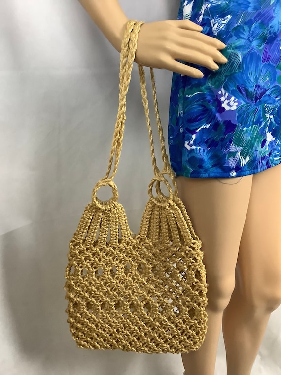 Vintage Macrame Tote Beach Tote Boho Chic