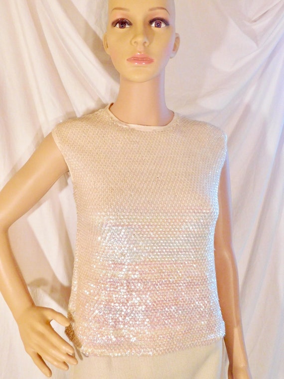 Vintage Sequin Top Sleeveless Knit Sequin Shell W… - image 3