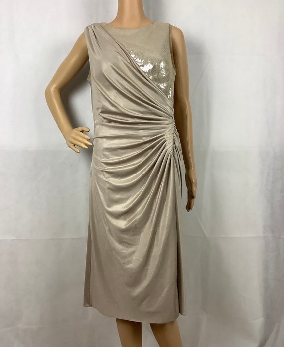 Adrianna Papell Taupe Cocktail Dress Sequin Party 