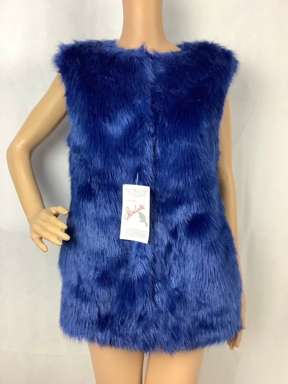 Velvet Faux Fur Vest Royal Blue Fur Vest Rocker V… - image 1