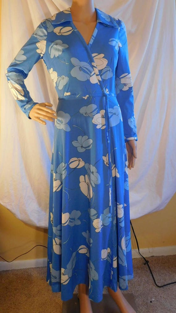 Harold Grant Blue Floral Print Maxi Dress Hawaiia… - image 2