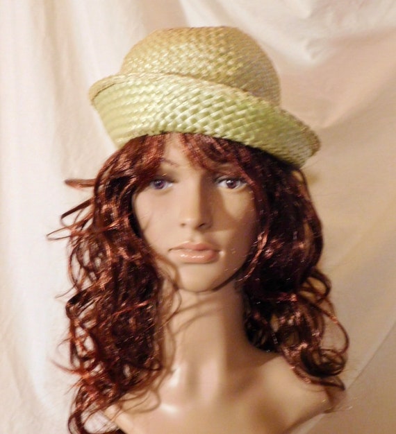 Vintage Straw Hat Avocado Green Straw Hat Grossgr… - image 1