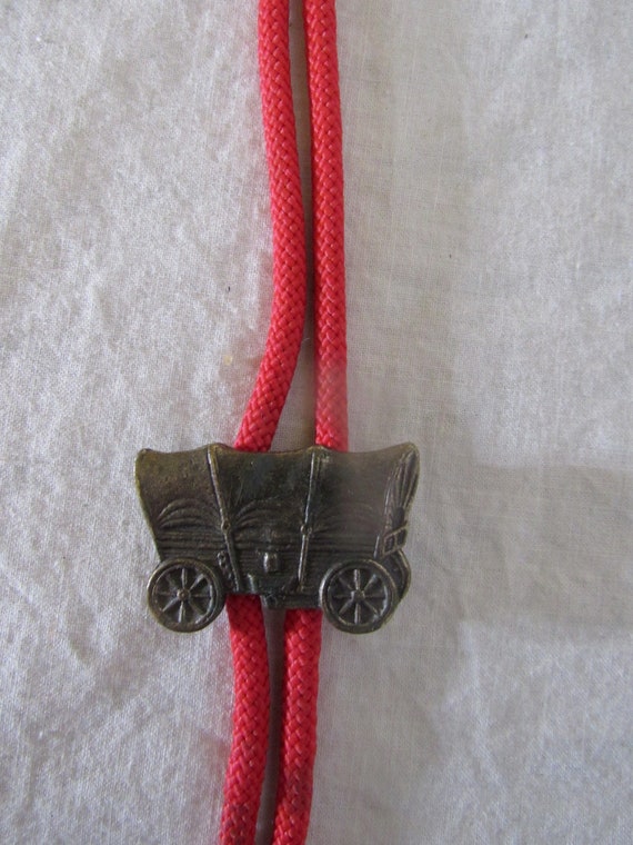 Vintage Bolo Tie Red Cord Bolo Tie Wagon Bolo Tie 