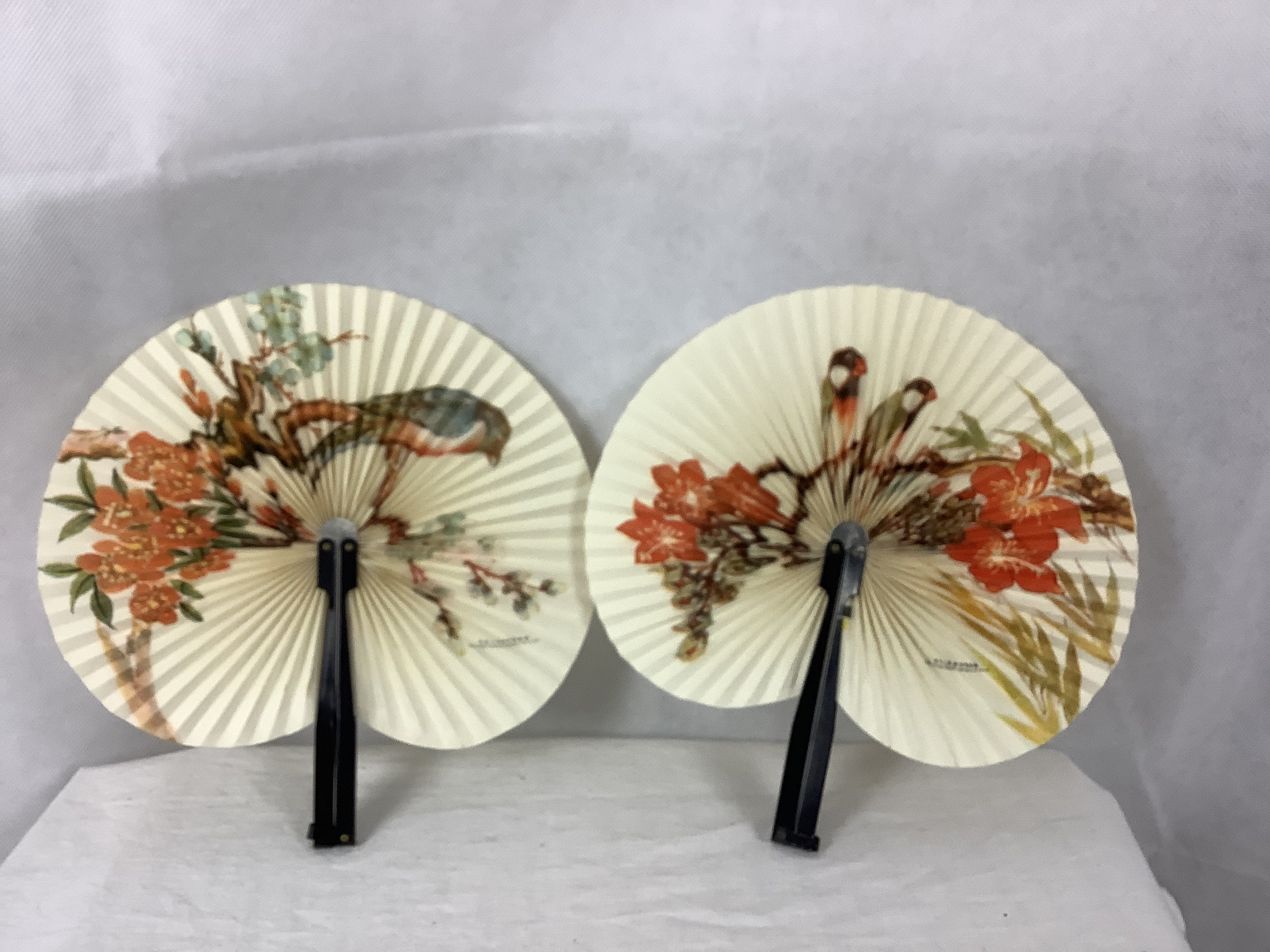 Vintage Chinese Paper Fans Bird Fans Orange Floral Fans Etsy