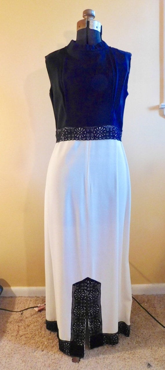 Vintage Black and White Evening Gown Front Slit Bl