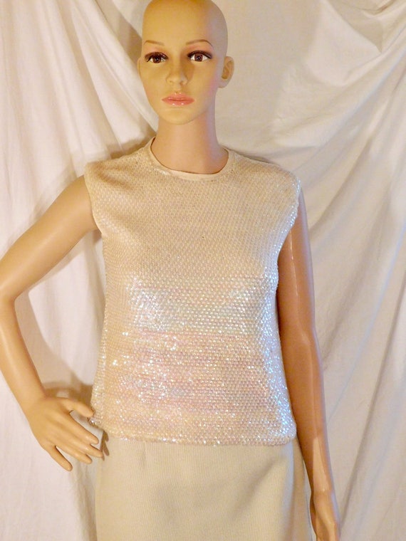 Vintage Sequin Top Sleeveless Knit Sequin Shell W… - image 1