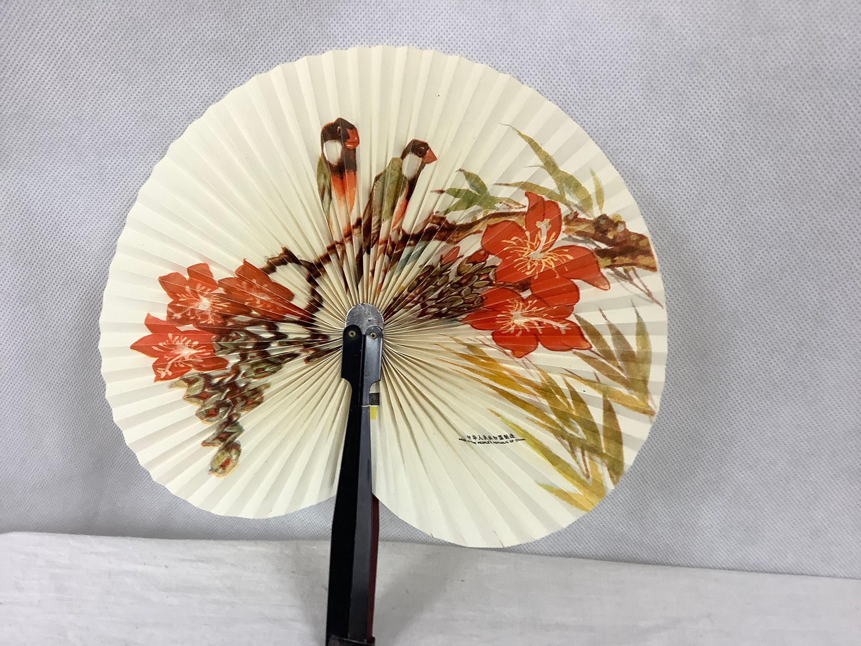 Vintage Chinese Paper Fans Bird Fans Orange Floral Fans Etsy
